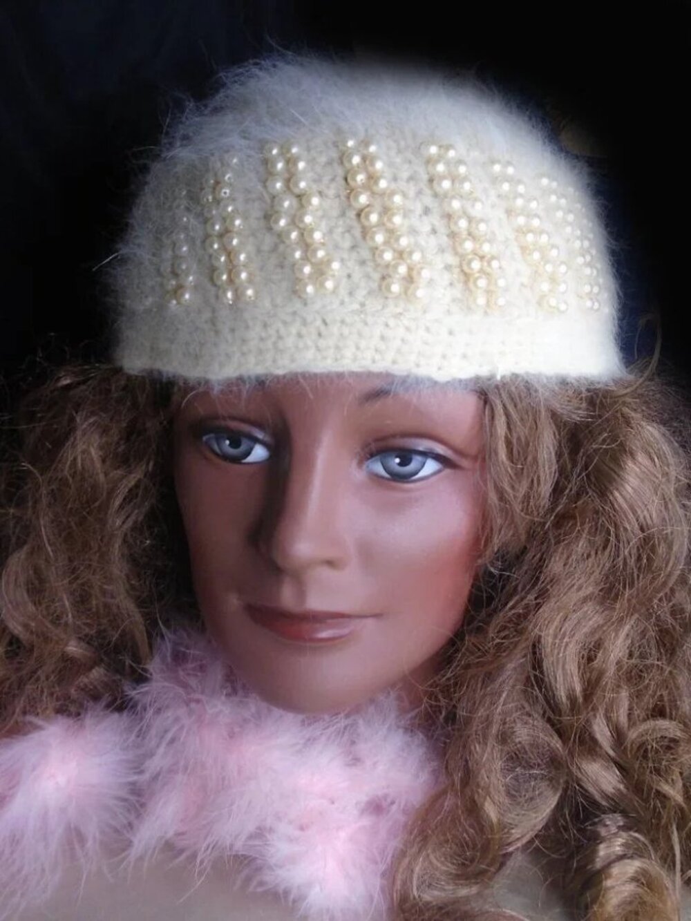 Formal Beanie Beaded Angora Cap Hat with Sparkle Edgy Vintage Winter Bride - Picture 7 of 8